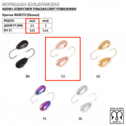 Мормышка вольфрамовая Spider Капля с отв. тульская спорт утяж. MW-SP-4425-CU